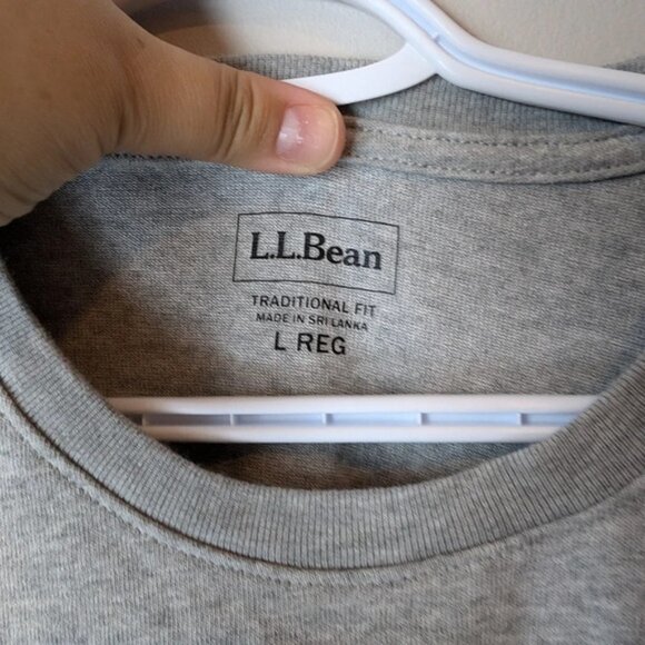 L L Bean BeanBuilt Cotton Tees Pocket ShortSleeve L Reg  Mens Heather Grey - Picture 4 of 8